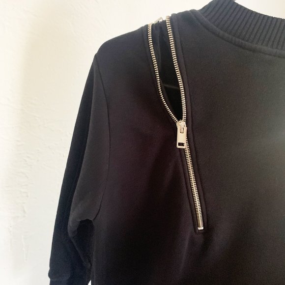 Diesel cotton zip-shoulder dress - black - gold zipper - pockets - midlenght - Picture 5 of 7